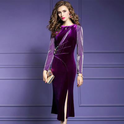 FMY-21356秋冬新款名媛修身长袖包臀中长款鱼尾裙 商品图0