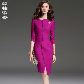 孤品- J8383163A颈袖添香2019秋冬新款中长款收腰显瘦女气质洋气长袖毛呢连衣裙J8382927不退可换