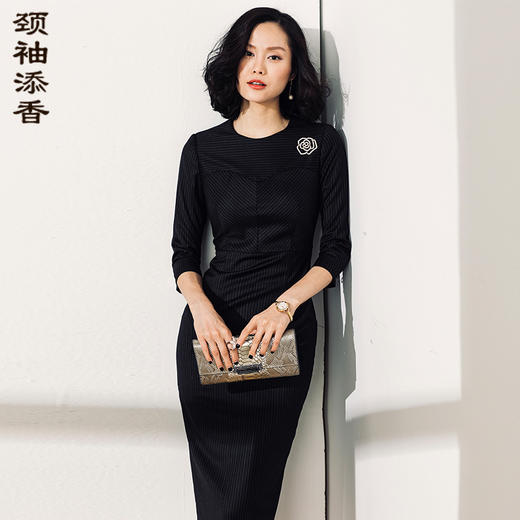 颈袖添香-连衣裙-J9383928A颈袖添香新款女装时尚修身显瘦长袖羊毛职场包臀连衣裙J9383928A 商品图0