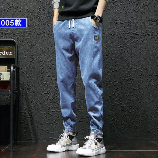 秋季弹力宽松牛仔裤男士工装裤哈伦裤大码小脚束脚裤9分裤胖子 商品图7