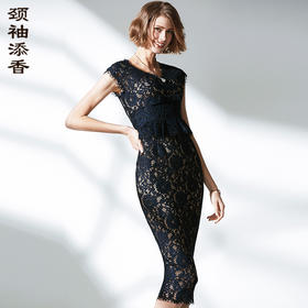 孤品-J9282201颈袖添香季新款时尚气质修身蕾丝包臀显瘦女士连衣裙J9282201