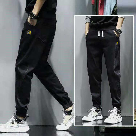 秋季弹力宽松牛仔裤男士工装裤哈伦裤大码小脚束脚裤9分裤胖子 商品图9