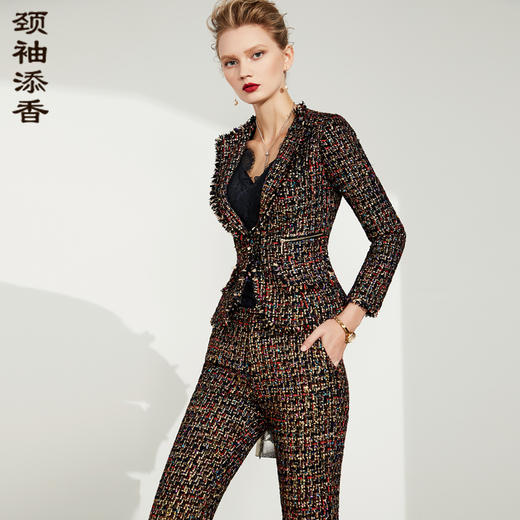 孤品 J83A2956颈袖添香秋冬新款时尚气质优雅名媛正装职业装套装套裤两件套J83A2956（不退不换） 商品图0