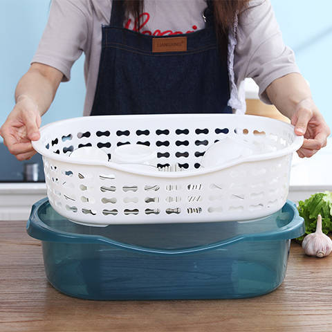 厨房大号塑料碗柜带盖沥水架装碗筷收纳盒， 商品图2