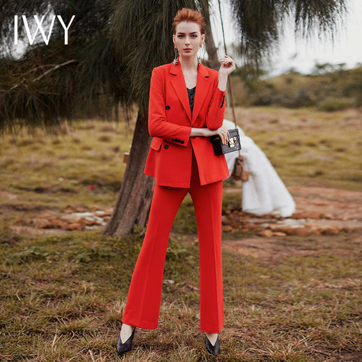 IWY/橘红色西装双排扣职业套装CP9308 商品图0
