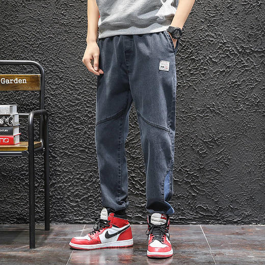 秋季弹力宽松牛仔裤男士工装裤哈伦裤大码小脚束脚裤9分裤胖子 商品图1