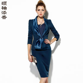 J4340036B颈袖添香春秋装新款时尚气质OL职业装套装女士小西装套裙J4340036B