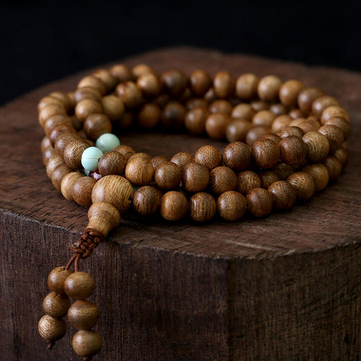 天然7mm108颗芽庄沉香配绿松石长串手链佛珠碧海晨曦