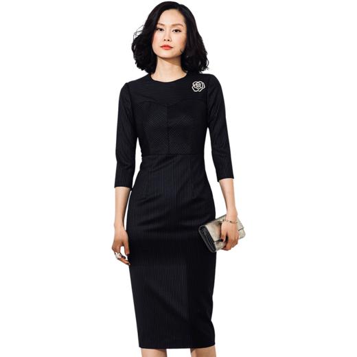 颈袖添香-连衣裙-J9383928A颈袖添香新款女装时尚修身显瘦长袖羊毛职场包臀连衣裙J9383928A 商品图1