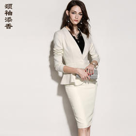 J8102267B颈袖添香时尚修身职业装OL白色商务正装女装西装套裙J8102267B