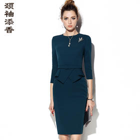 J7381536B颈袖添香新款时尚女装ol气质修身显瘦长袖打底包臀连衣裙J7381536B