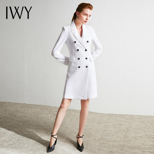 IWY/双排扣西装连衣裙白色立体修身后开叉Q9368-W 商品图2