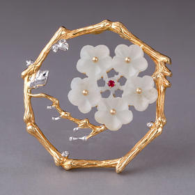 明代和田白玉“雪媚娘”镶金项坠