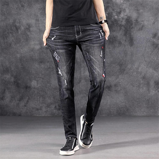 秋季弹力宽松牛仔裤男士工装裤哈伦裤大码小脚束脚裤9分裤胖子 商品图8