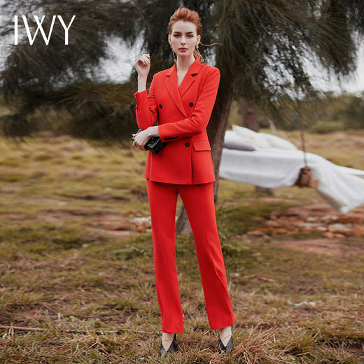 IWY/橘红色西装双排扣职业套装CP9308 商品图3