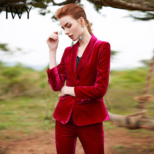 IWY/红色职业装气质女神范小西装西服套装女微喇裤长裤CP9317 商品图4