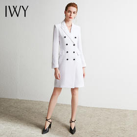 IWY/双排扣西装连衣裙白色立体修身后开叉Q9368-W