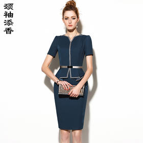 短袖J7280142B颈袖添香夏季OL商务女装气质时尚包臀收腰显瘦职业连衣裙