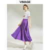 VIMAGE纬漫纪女装秋季紫色时尚高腰显瘦百褶半身裙中长款V1206804 商品缩略图0