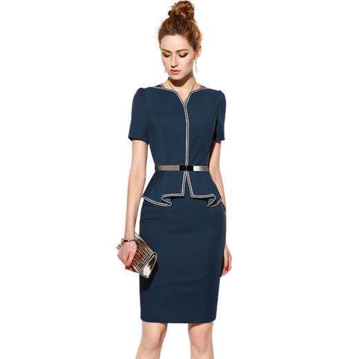 短袖J7280142B颈袖添香夏季OL商务女装气质时尚包臀收腰显瘦职业连衣裙 商品图4