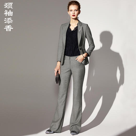 ▲J83A2859颈袖添香2019春秋新款时尚职场气质OL职业装修身小西装正装女套装J83A2859 商品图0