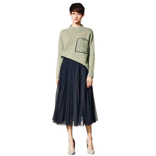 羊绒衫“绿光森林”颈袖添香2024秋冬季新款慵懒风打底宽松毛衣羊绒衫套头女J94E3964 商品图4