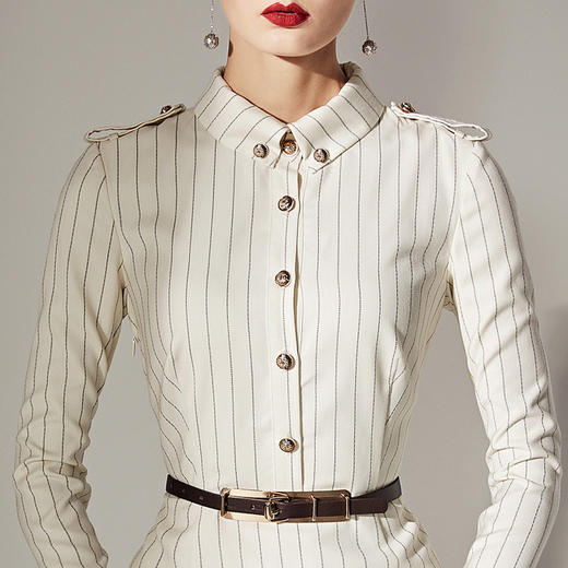 J8382734C颈袖添香连衣裙女装新款时尚气质修身条纹长袖职场装包臀裙J8382734C 商品图3