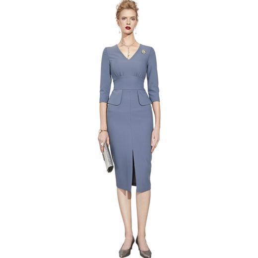 孤品-J9183334颈袖添香新款女装修身中长款收腰显瘦轻熟风职场连衣裙J9183334不退可换 商品图5