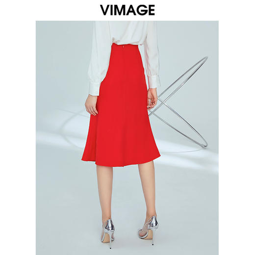 VIMAGE纬漫纪女装秋季高腰开叉名媛气质优雅一步裙半身裙V1206809 商品图3