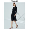 VIMAGE纬漫纪女装秋新品知性成熟干练V领翻领褶皱收腰连衣裙V1207822 商品缩略图1
