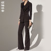 咖色条纹-颈袖添香-套裤-J83A3090颈袖添香春秋新款女装时尚条纹修身羊毛女士西装职业装套裤J83A3090 商品缩略图0