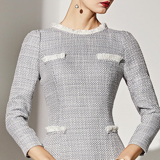 孤品-灰蓝色J8382849颈袖添香装新款职场装裙子女装名媛气质小香风连衣裙J8382849 商品图2