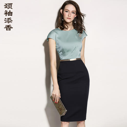 孤品-瑞霞同款，J8182307颈袖添香时尚气质名媛修身包臀职场装连衣裙女装包裙子J8182307不退可换 商品图2