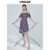 VIMAGE纬漫纪女装夏季度假风不规则裙摆雪纺吊带印花裙薄V1107765 商品缩略图1