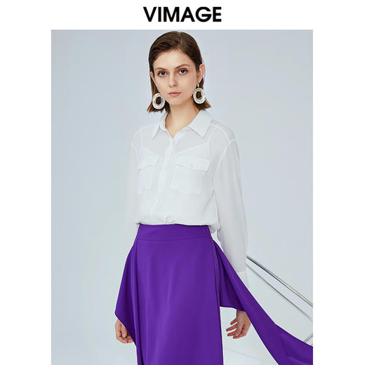 VIMAGE纬漫纪女装秋新品时尚透视吊带内衬垂感商务通勤衬衫V1209811 商品图1