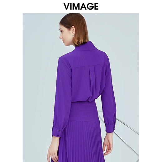 VIMAGE纬漫纪女装秋季蝴蝶节系带通勤职场长袖雪纺衫上衣V1213805 商品图2
