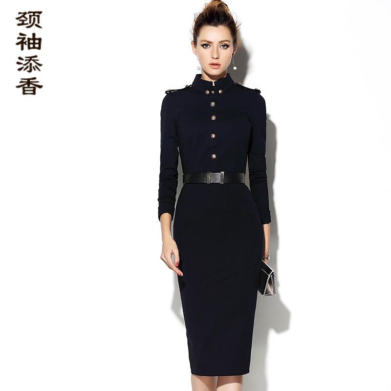 J7381515颈袖添香女气质名媛军装御姐风收腰显瘦紧身包臀连衣裙J7381515