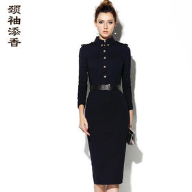 J7381515颈袖添香女气质名媛军装御姐风收腰显瘦紧身包臀连衣裙J7381515