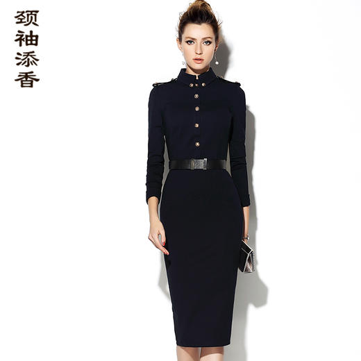 J7381515颈袖添香女气质名媛军装御姐风收腰显瘦紧身包臀连衣裙J7381515 商品图0