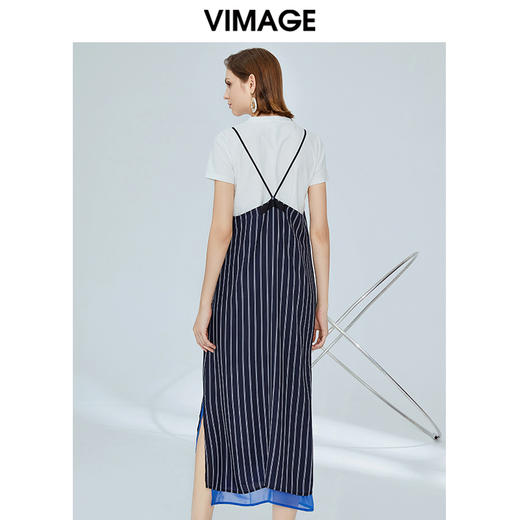VIMAGE纬漫纪女装夏季宽松休闲条纹吊带假两件连衣裙长款V1107755 商品图2