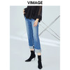 VIMAGE纬漫纪女装秋季新款显瘦直筒卷边日常休闲浅蓝色牛仔裤V1205801 商品缩略图3