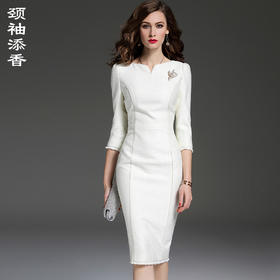 孤品 J7180017C颈袖添香季气质修身OL职场七分袖包臀显瘦连衣裙女J7180017C