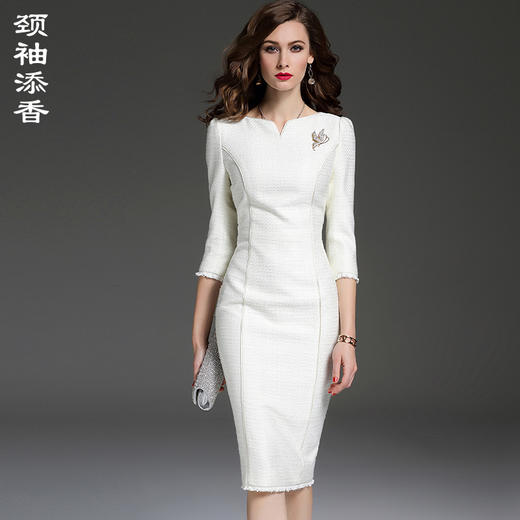 孤品 J7180017C颈袖添香季气质修身OL职场七分袖包臀显瘦连衣裙女J7180017C 商品图0