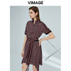 VIMAGE纬漫纪女装夏季新品系带收腰宽松雪纺几何印花连衣裙薄V1107769 商品缩略图1
