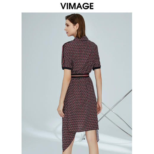 VIMAGE纬漫纪女装夏季新品系带收腰宽松雪纺几何印花连衣裙薄V1107769 商品图2