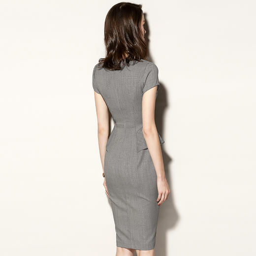 J9283656A颈袖添香季女装灰色短袖中长款ol职场装正装包臀连衣裙J9283656T1X5 商品图1