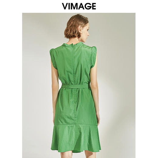 VIMAGE纬漫纪女装夏季高腰系带鱼尾清新牛油果绿连衣裙V1107748 商品图1