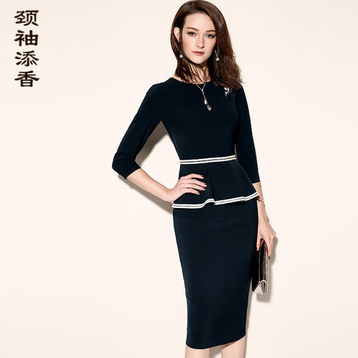 “原则线”-J8182225颈袖添香七分袖五分袖连衣裙春秋时尚气质修身包臀职业装J8182225 商品图0
