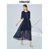 VIMAGE纬漫纪女装夏季深色雪纺高腰显瘦气质连衣裙长款薄V1107762 商品缩略图0