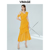 VIMAGE纬漫纪女装夏季新品蛋糕荷叶边斜肩雪纺连衣裙长款薄V1177708 商品缩略图0